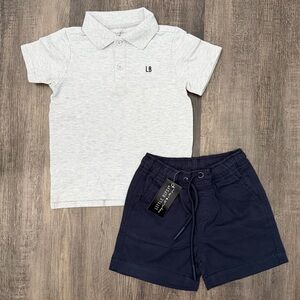 Little Bipsy Gray Polo & Navy Shorts Set